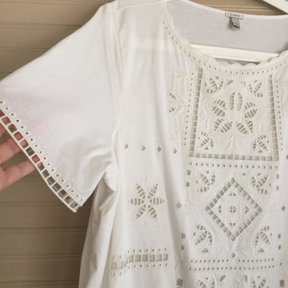 J Crew Cream front lace blouse back t-shirt short sleeves size XL - Picture 2 of 5